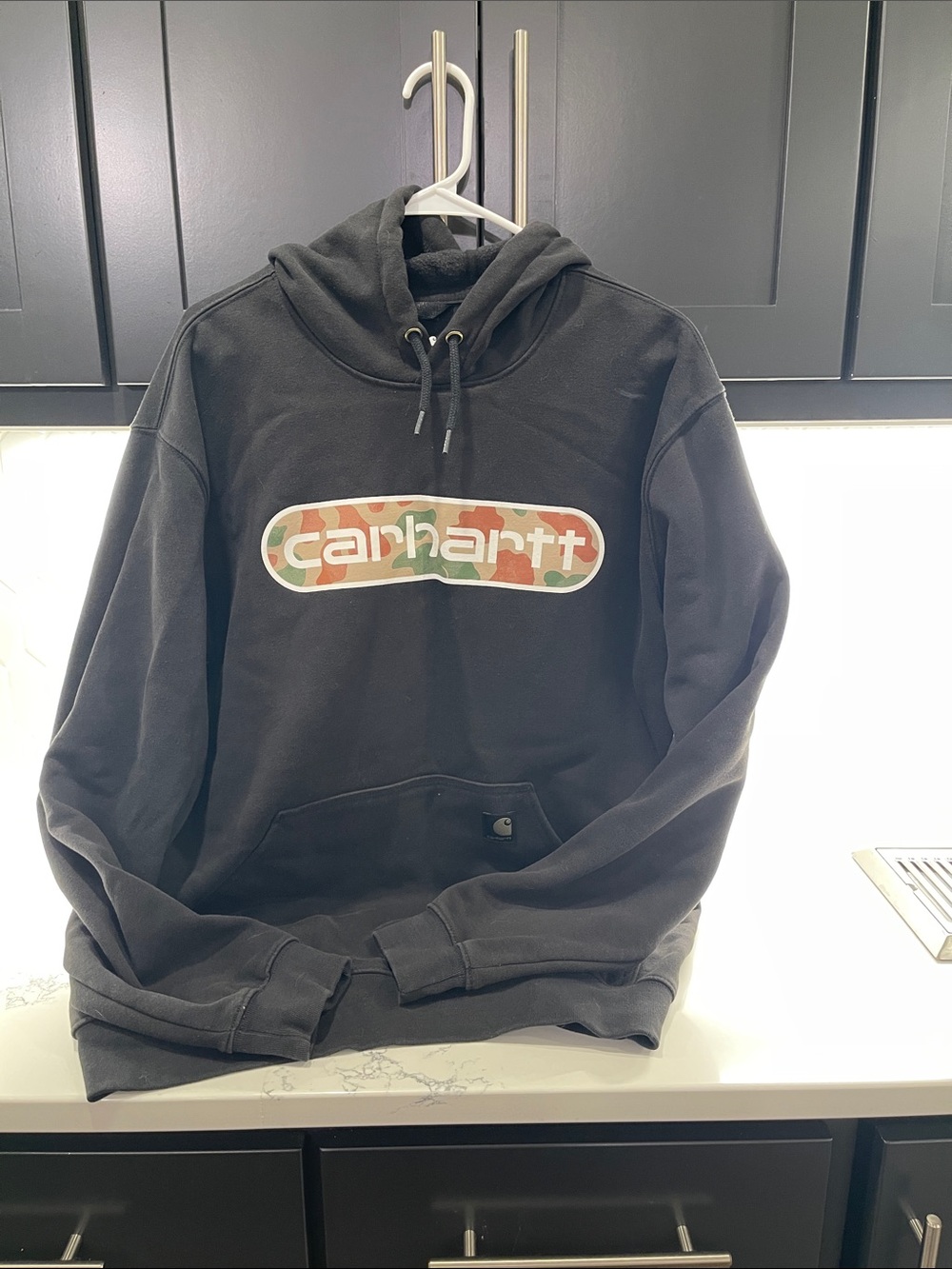 Carhartt Black Hoodie with Multicolor Camo Logo